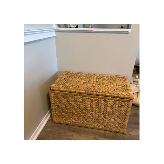 Ved Heavy-duty Water Hyacinth Wicker Storage Trunk with Metal Frame - Natural, 17.5" H x 30" W x 17.5" D