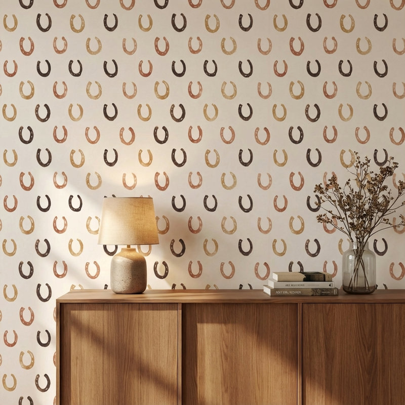 Papier peint géométrique en forme de fer à cheval, fresque murale beige., Non-Woven Non-Pasted