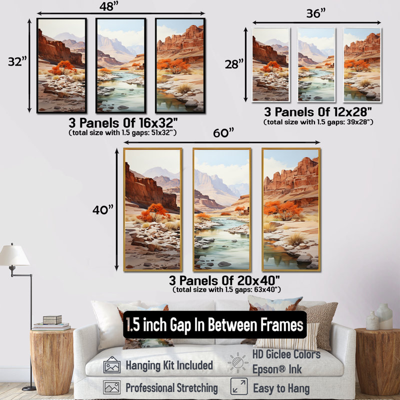 Ensemble de salon Minimalisme Canyon Country Side - Canyon Wall Art, Cadre flottant blanc, H 40 po x l 60 po x P 1 po