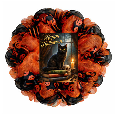 Couronne d'Halloween avec chat gothique