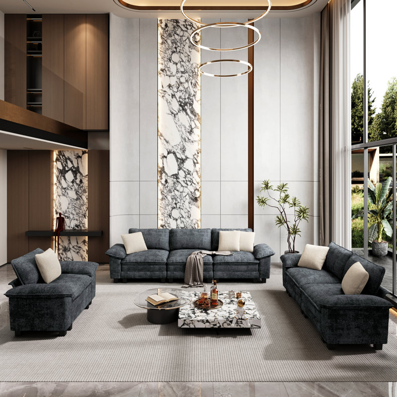 Ensemble de canapé modulaire rembourré 3 pièces, ensemble de canapé surdimensionné avec canapé, causeuse et fauteuil