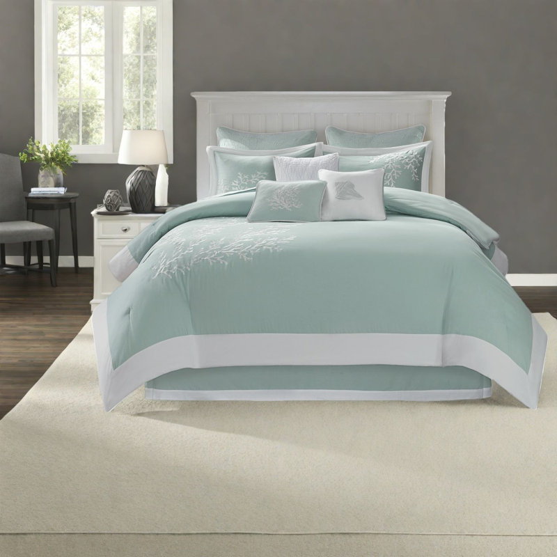 Ensembles de literie de luxe en coton turquoise, grand édredon avec un design corail élégant pour la maison