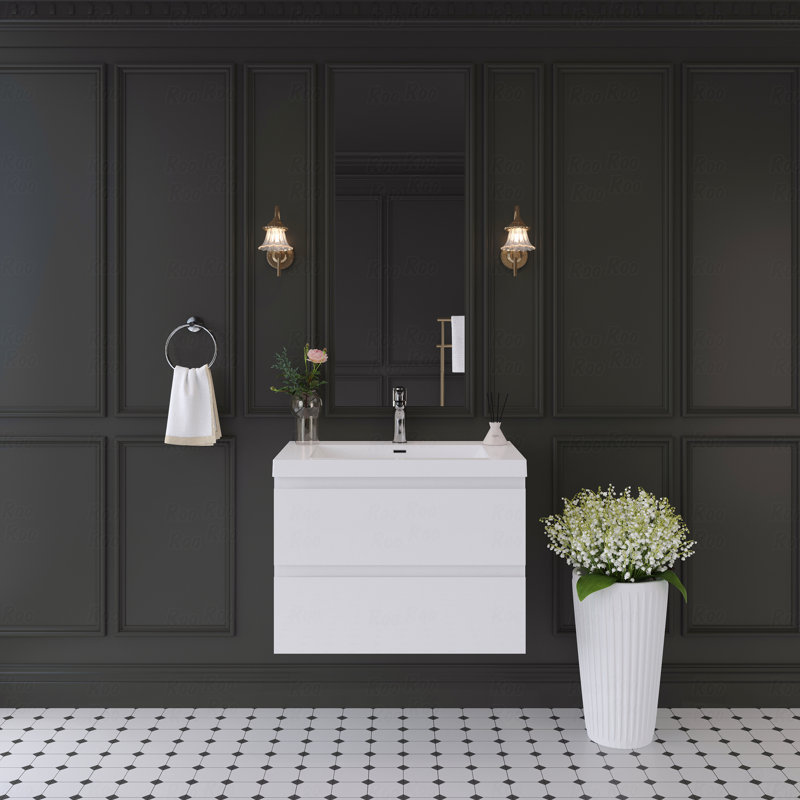 Meuble-lavabo flottant 30 po avec lavabo, meuble-lavabo mural moderne avec lavabo à surface solide et tiroirs à fermeture en douceur