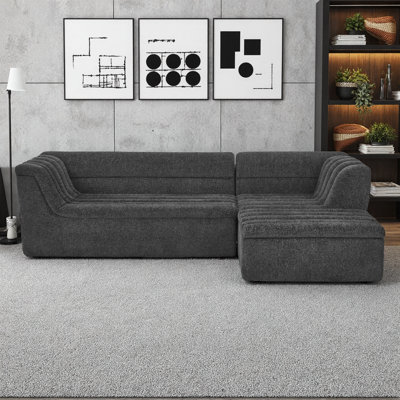 Canapé modulaire en L en chenille et méridienne, canapé modulaire à 3 places avec accoudoirs carrés, sans assemblage