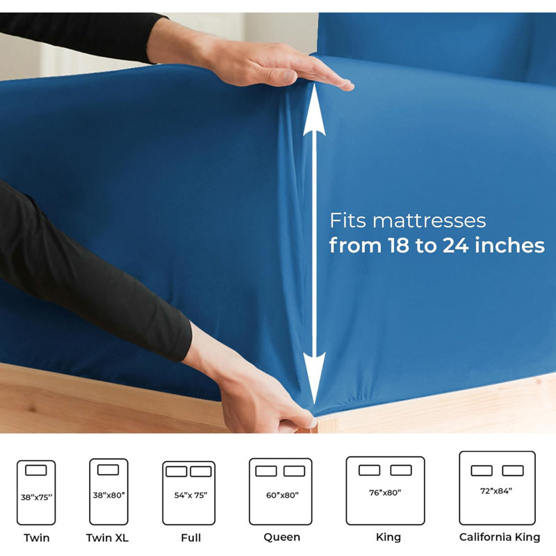 Extra Deep Pocket Sheet Set, Cooling & Breathable Bed Sheets, Soft Hotel Luxury Bedding, Fits 18–24 Inch Mattress, Royal Blue