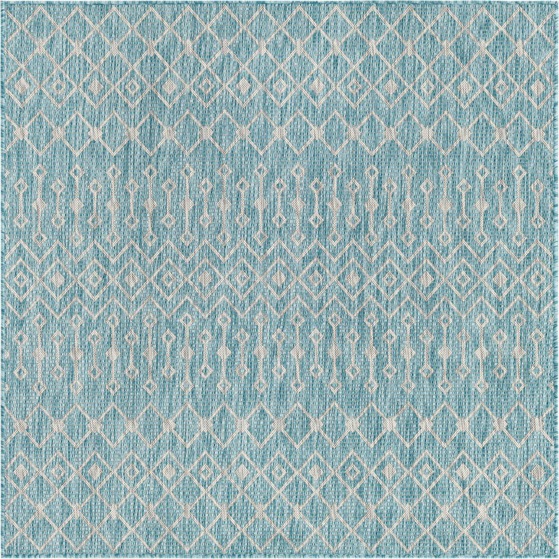 Tapis d'extérieur vert / bleu / vert, Carré 5 pi 3 po
