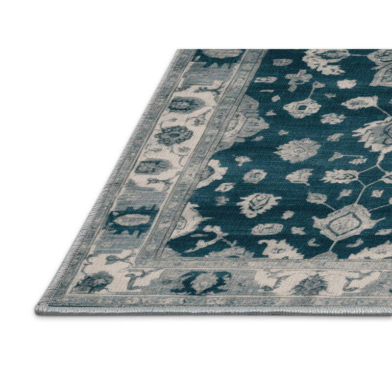 Machine Washable Overdyed Blue Area Rug, Round 4'