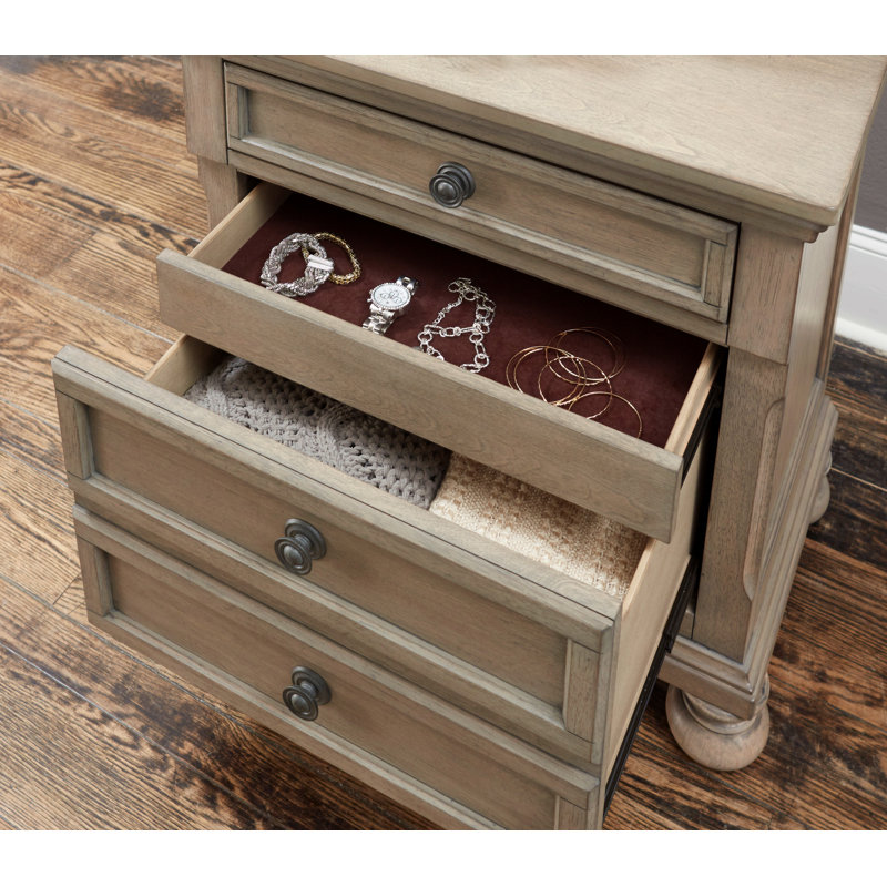 Transitional Bedroom Nightstand With Hidden Drawer Wire Brushed Grey Finish Birch Veneer Wood Bed Side Table, Grey