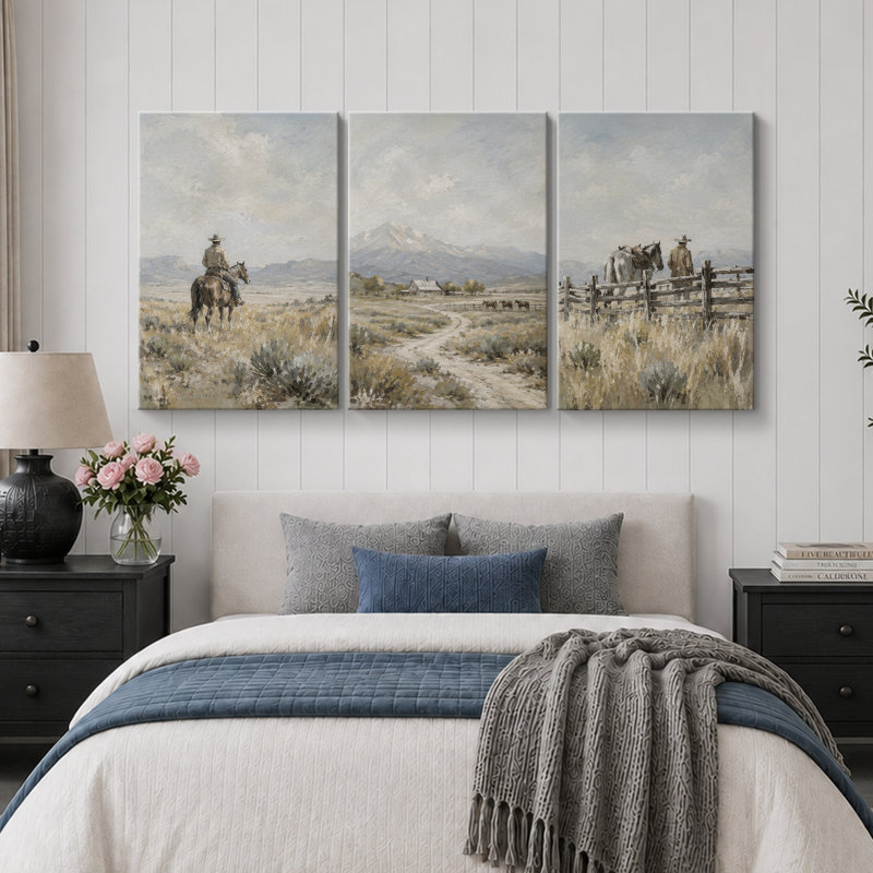 Western Cowboy Mountain, Wrapped Canvas, 36" H x 72" W x 1.5" D