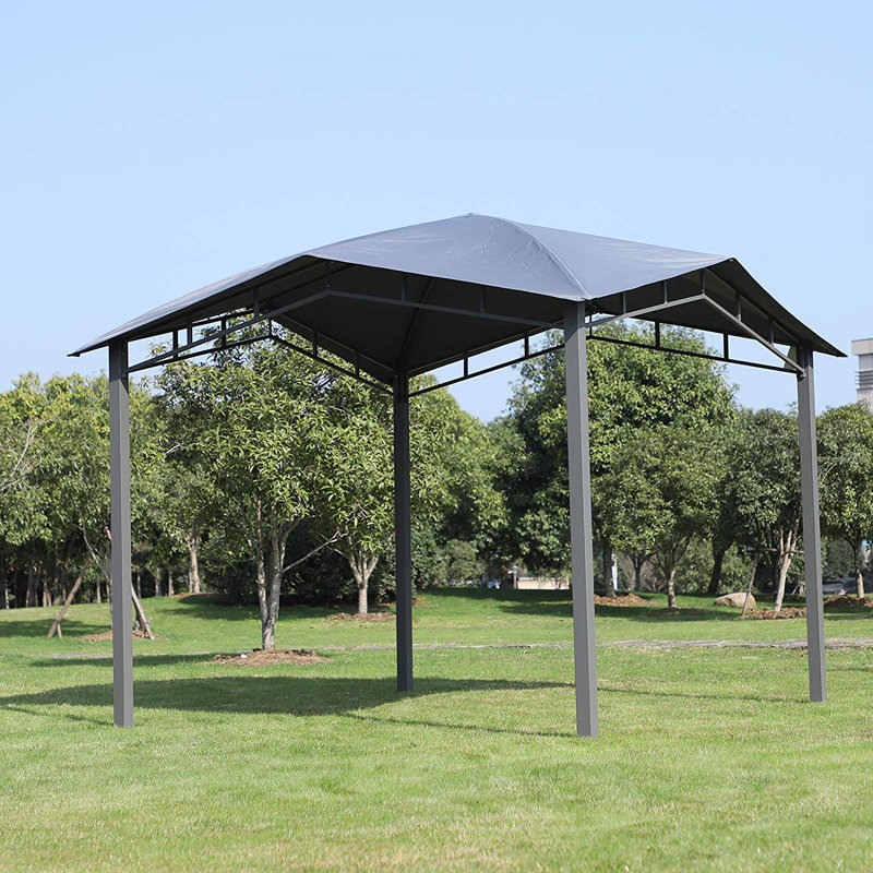 Outsunny 10' x 10' Soft Top Patio Gazebo Outdoor Canopy with Unique Geometric Design Roof, All-Weather Steel Frame, Gray
