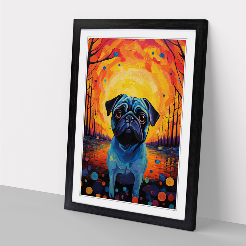 Pug Expressionism No.2 - Single Picture Frame Print on Wood, 46" H x 34" W x 2" D, Black