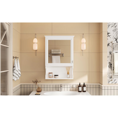 Wall Mounted Storage Cabinet With Mirror, Modern Style, High - Definition Dressing Area Use Mirrored Cabinet, White, + Metal, Soft Closing Hinges, Ideal For Small Bathrooms