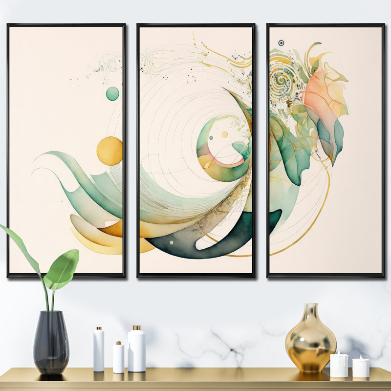 «Green Abstract Swirl», ensemble de 3 reproductions, Cadre noir, H 28 po x l 36 po x P 1 po