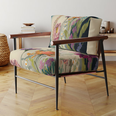 Chaise avec accoudoirs en velours Painted Blossoming Wildflowers I