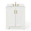 Meuble-lavabo simple en bois massif Freitas de 30 po avec plateau en quartz blanc Carrara de 1,5 po et évier central-763243946-694790712-694790719