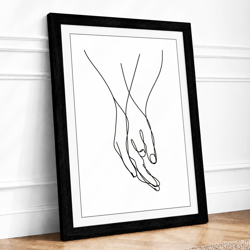 Hands in Connection Minimalist - Framed Print, A1 - 84.1 x 59.4 cm, Black