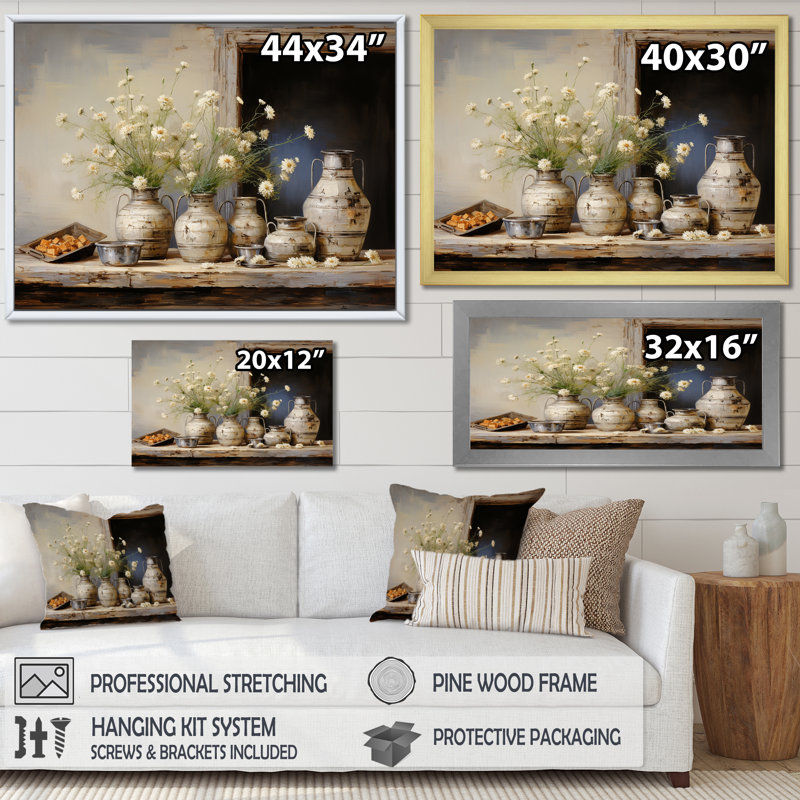 Flower Herbs Farmhouse Still Life, Cadre simple noir, H 30 po x l 40 po x P 1,5 po