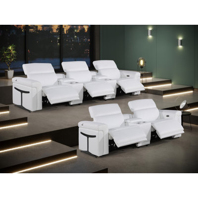 8-Piece 5-Power Reclining Italian Leather Sofa Set With Power Headrest