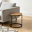 Table d'appoint rustique ronde, table d'appoint industrielle avec plateau en bois et structure en métal, table de bout de chevet compacte pour le salon et la chambre à coucher