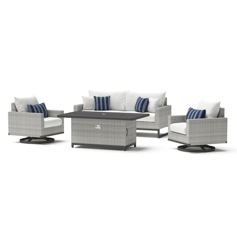 Sameko Amali 4 Piece Rattan Sofa Seating Group With Sunbrella Cushion Covers, Gray, Centered Ink Stripe Sunbrella®
