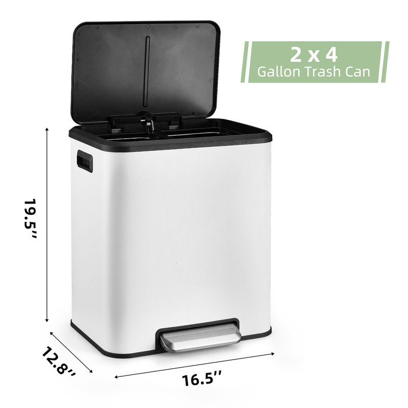 Stainless Steel Kitchen Trash Can - 30L, White