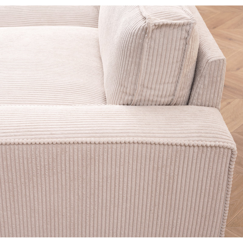 Canapé beige en velours côtelé 3 places - Design moderne pour un espace de vie spacieux et confortable, Beige