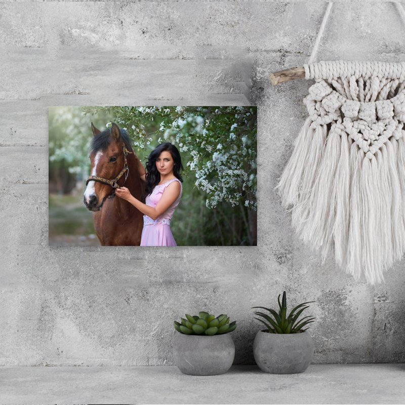 Woman And Horse In Spring Elegant Peaceful Serene Horse Nature Portrait Wall Art Print 1 Piece Wrapped Canvas Wall Art