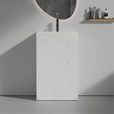 20" White Marble Finish Bathroom Vanity WITHOUT Sink, Freestanding Bathroom Cabinet For Modern Bathroom