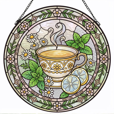 Panneau de vitrail de tasse à thé ， 12 po