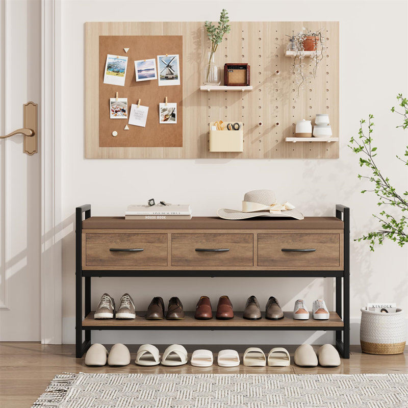 Shoe Bench, 39.4” Shoe Storage Bench With Cushion