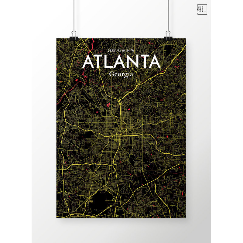 Atlanta City Map - No Frame Print, 97.7 cm H x 50 cm W x 0.1 cm D