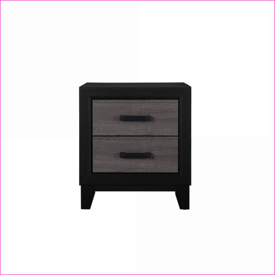 Urban Farmhouse Gray and Black 2-Drawer Bedroom Nightstand