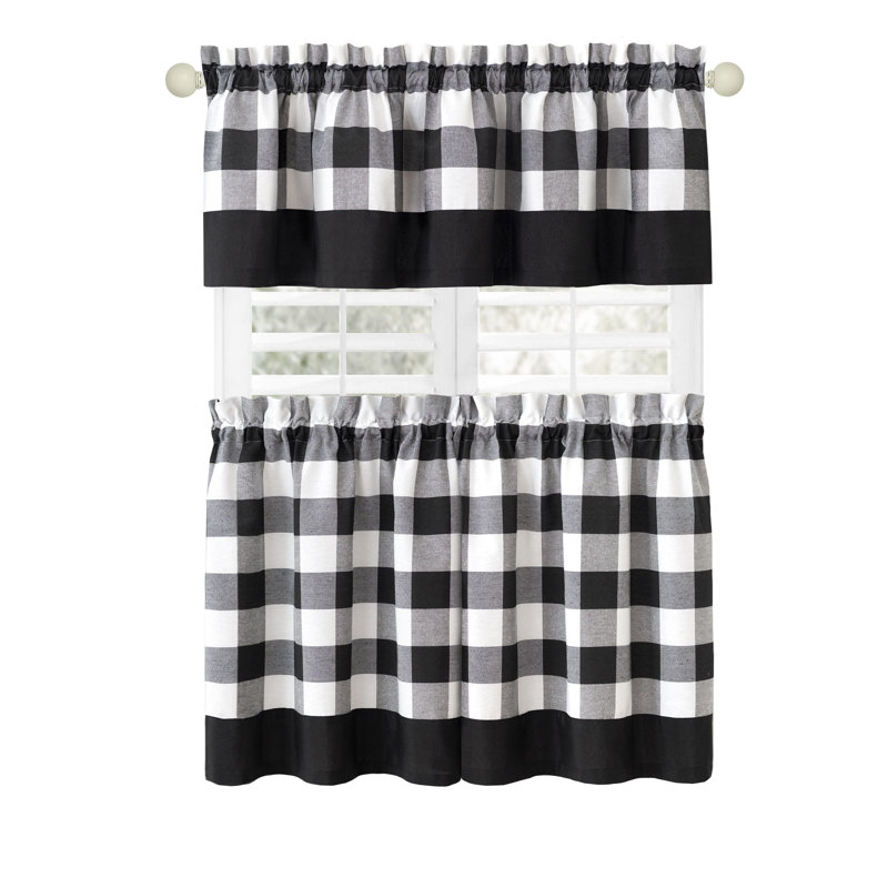 Anthe Gingham Tailored Kitchen Curtain, Black, 24" H x 57" W