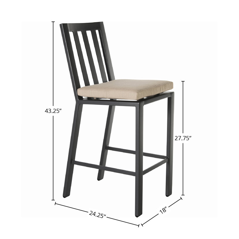 Aris Outdoor Bar Stool, Mainstreet Latte, Carbon Black, 27.75"