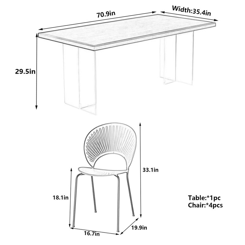 Floating Ash Dining Table 4 - Person Double Pedestal Dining Set, 29.5"H x 70.9"L x 35.4"W