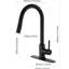 Robinet de cuisine noir mat avec tête de pulvérisation rétractable - Acier inoxydable, buse rotative à 360 °, surface de corrosion et de rouille, poignée simple pour une régulation pratique de la température du débit d'eau-1475201236