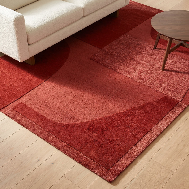 Rust Wool, Viscose, Cotton Hand Tufted Rug, Rectangle 5' x 8'