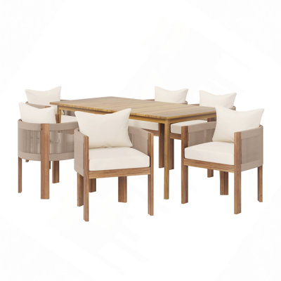 Ensemble repas pour l'extérieur / patio 7 pièces MATERA (chaise de salle à manger 6 pièces en bois d'acacia et table de salle à manger 1 pièce en bois d'acacia)