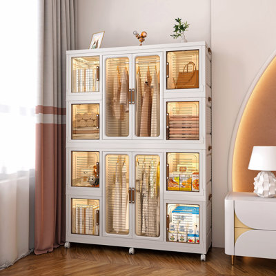 Organisateur de rangement portatif pour garde-robe pour vêtements, commode, 12 portes magnétiques - 12 cubes et 2 tringles, 16 cintres, armoire de rangement pour garde-robe de bébé