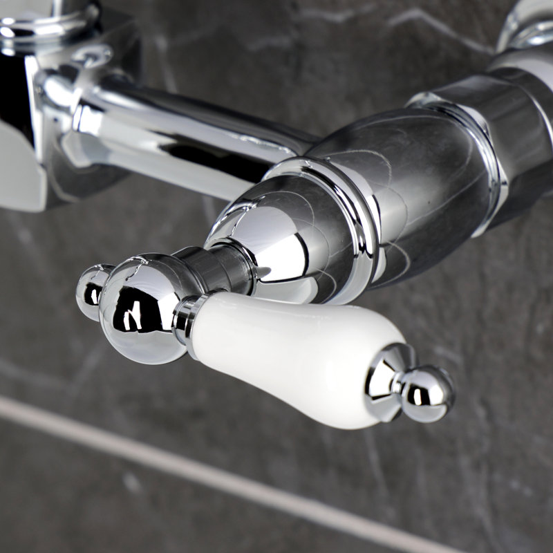 Kingston Brass Heritage Double-Handle 2-Hole Wall-Mount Bridge Kitchen Faucet, Polished Chrome