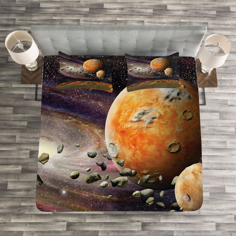 Green/Purple/Yellow/White 100% Microfibre Bedspread, 220 x 264 cm