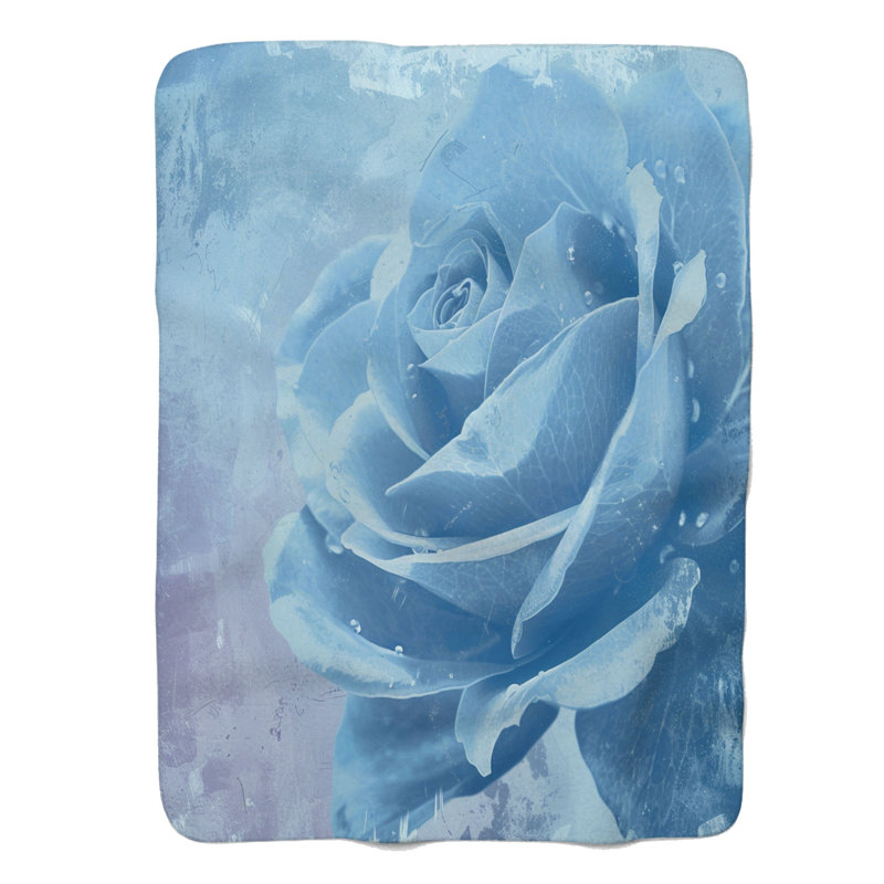 Fleurs bleues antiques - Couverture sherpa de qualité supérieure 1 pièce, Grand lit