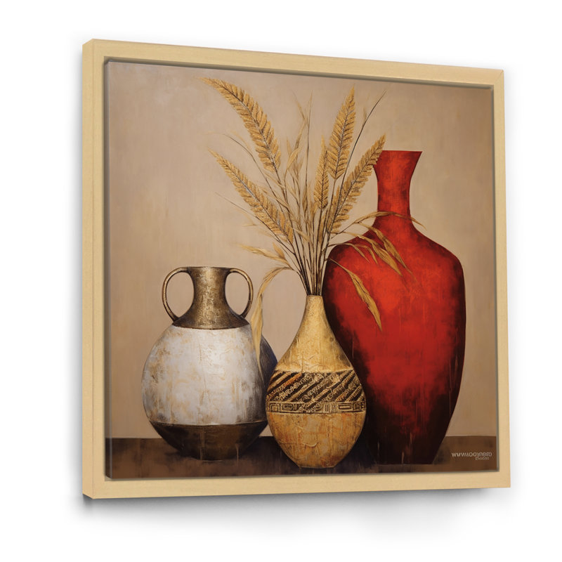 Nature morte avec vase gracieux «I» sur toile, H 24 po x l 24 po x P 1 po, Cadre naturel flottant
