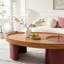 Table basse ovale en bois avec rangement et pattes rouges remarquables