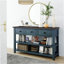 Console rétro avec deux tablettes ouvertes, structure en bois de pin massif et pieds pour le salon-124002816-124002814