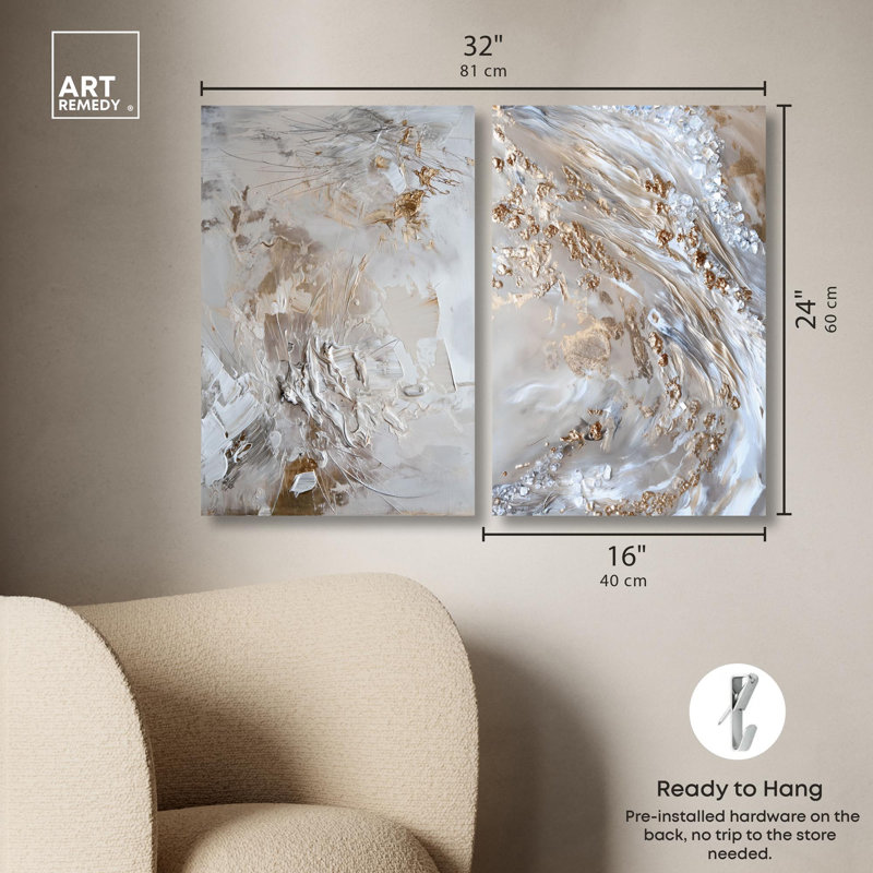 Perle marée ensemble de 2 ensembles d'art géode sur toile , Toile tendue, H 24 po x l 16 po