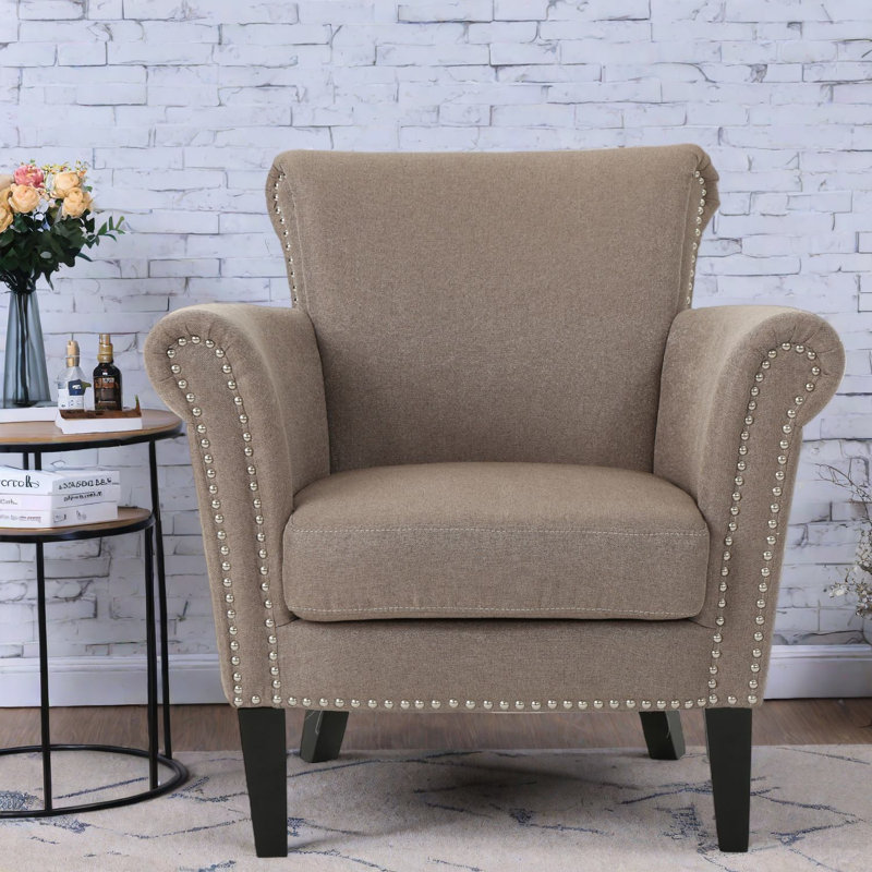 Chaises d'appoint compactes, chaise cloutée moderne en tissu de 31 pouces pour la maison