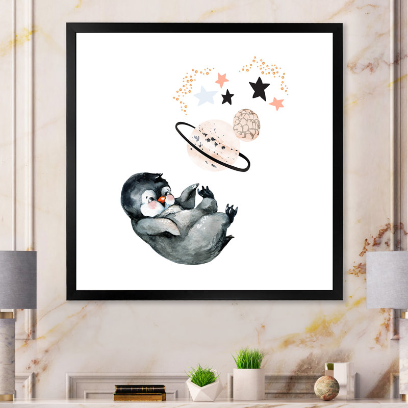 Mignon petit pingouin - peinture, H 16 po x l 16 po x P 1 po, Cadre photo noir
