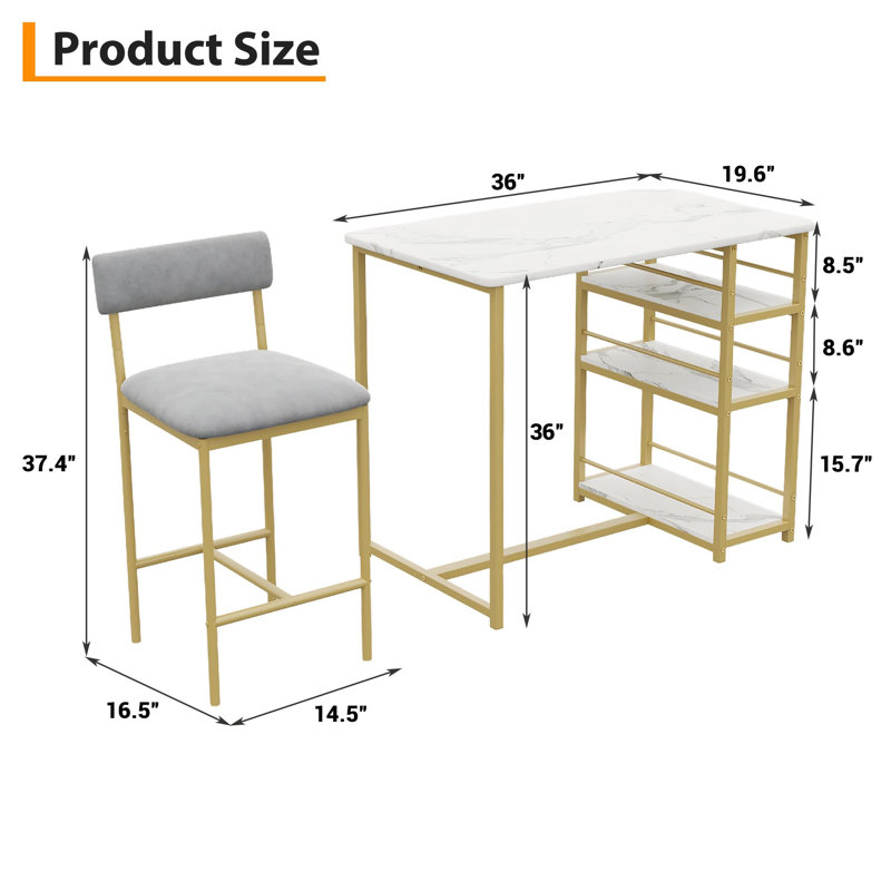 Dining Table Set For 2, Bar Table And Chairs Set With 3 Storage Shelves