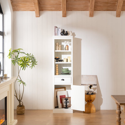 Bibliothèque de présentation autoportante de 75 po, bibliothèque de ferme avec rangement et armoire, garde-manger en bois de petite taille, pour couloirs salon, cuisine, maison, bureau - blanc